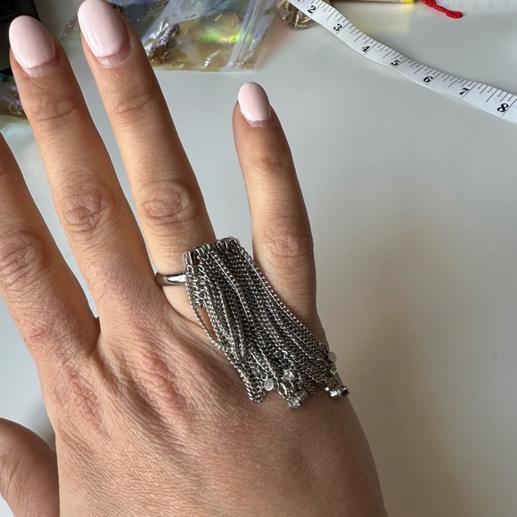 BCBG MaxAzria Silver Fringed Ring - Picture 1 of 3